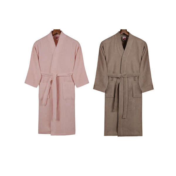 East Urban Home Cotton Blend Terry Cloth MidCalf Bathrobe with Pockets